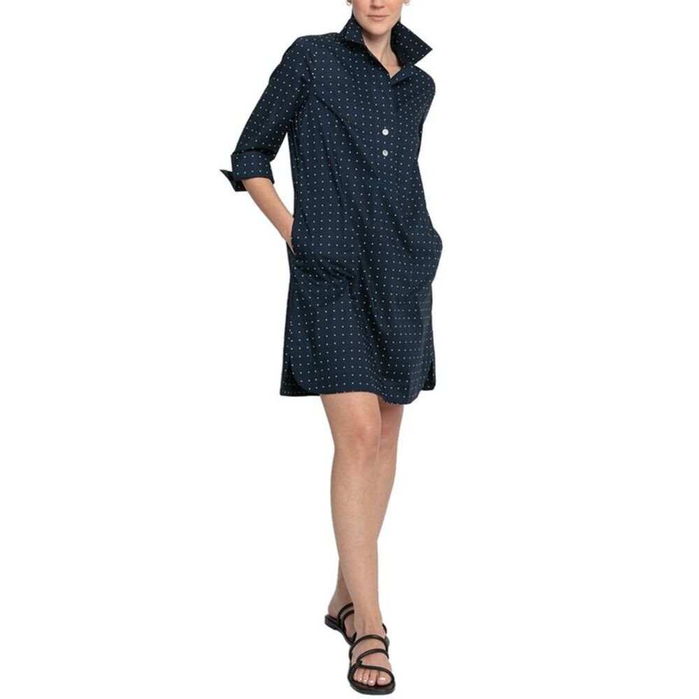 Navy Polka Dot Midi Shirt Dress
